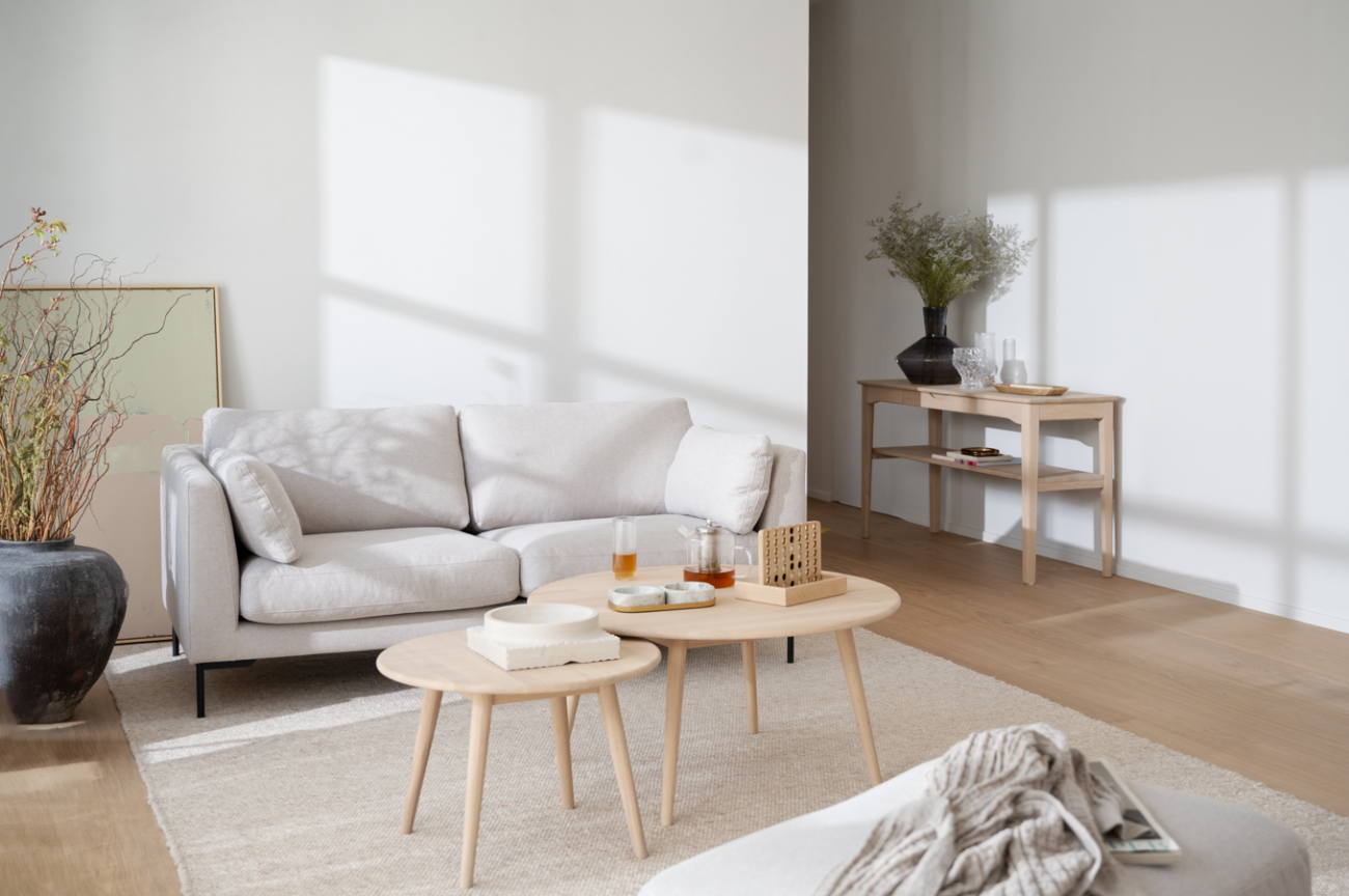 Couchtisch 'Tompkins' rund Ø90 - Weiß pigmentierte Eiche