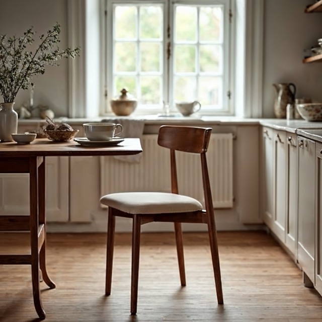 Stuhl 'Ystad' - Nussbaum/beige