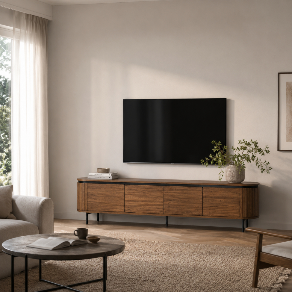 TV-Bank 'Kärra' 200x40cm - Walnuss/Schwarz