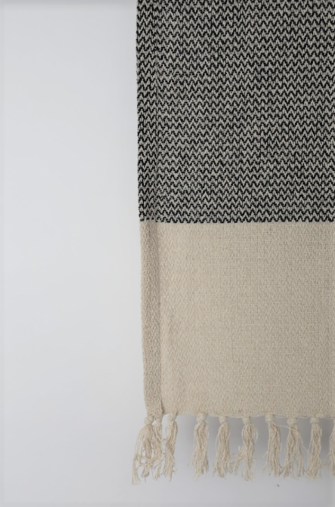 Decke aus recycelter Baumwolle 'Skiss' - Beige/Blau