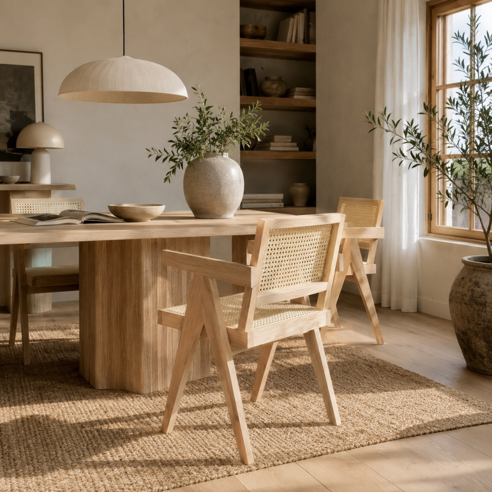 Sessel 'Jean' - Weiß pigmentierte Eiche/Rattan