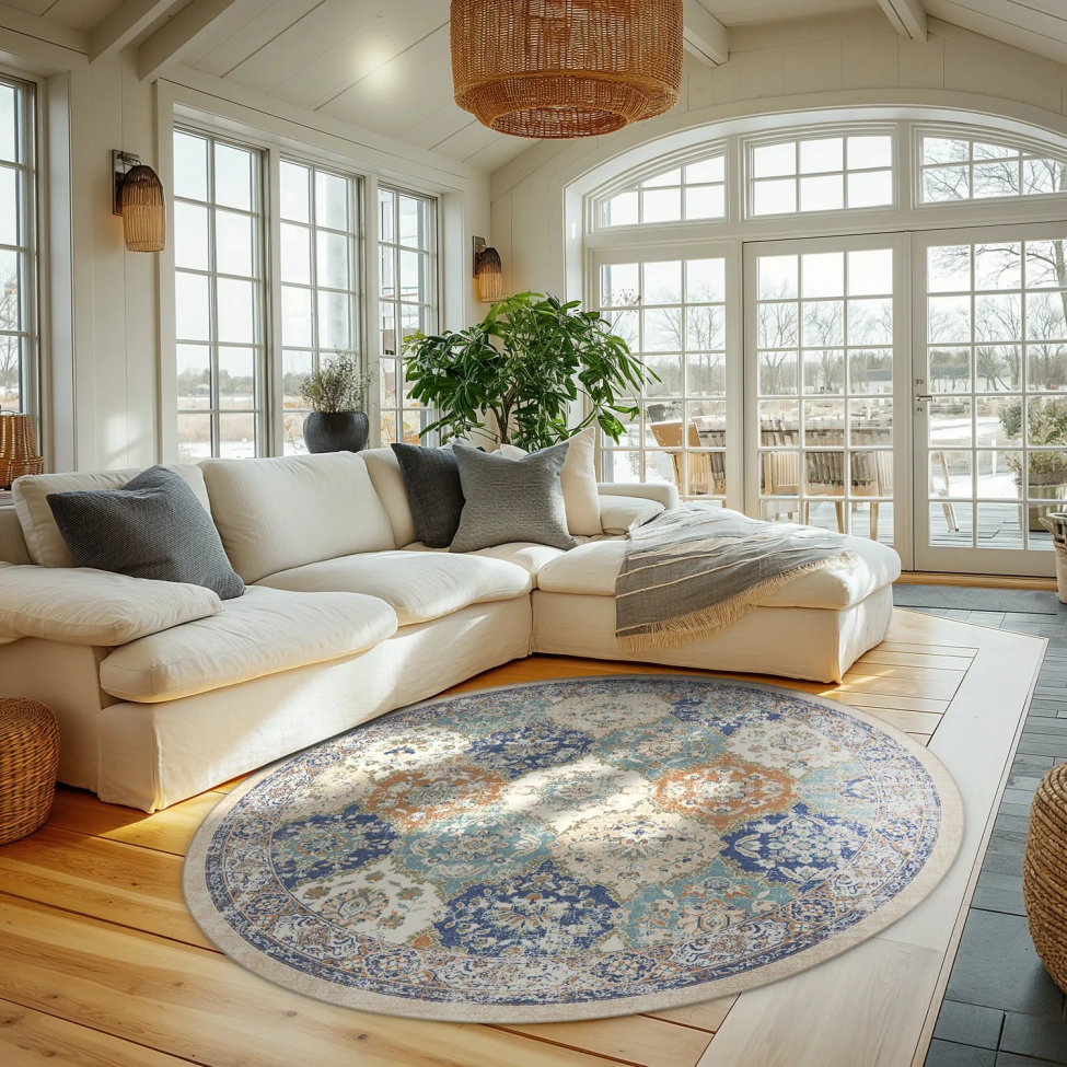 Runder Teppich 'Bohemia' 120cm - Blau/Mehrfarbig