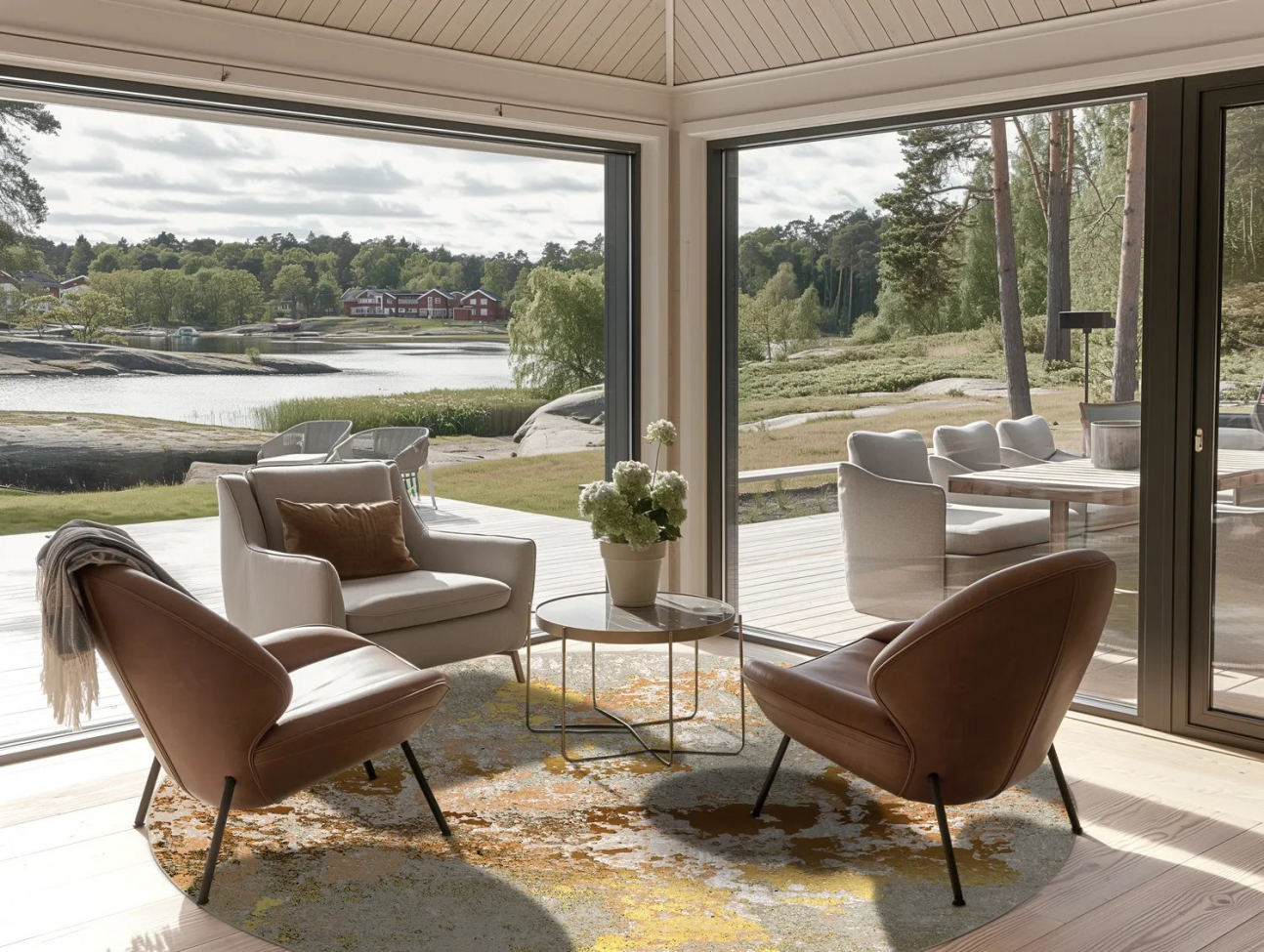 Runder Teppich 'Elena' 120cm - Beige/Gold