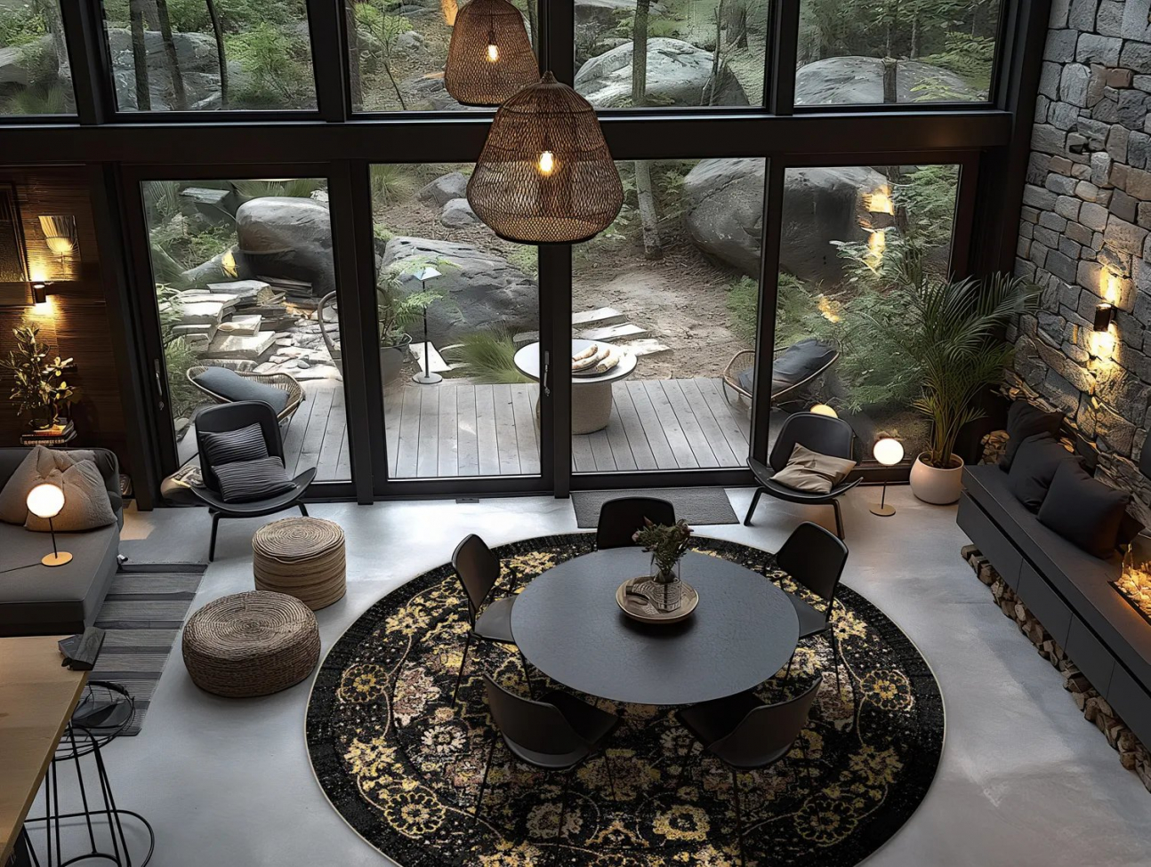 Runder Teppich 'Fernana' 120cm - Schwarz/Gold