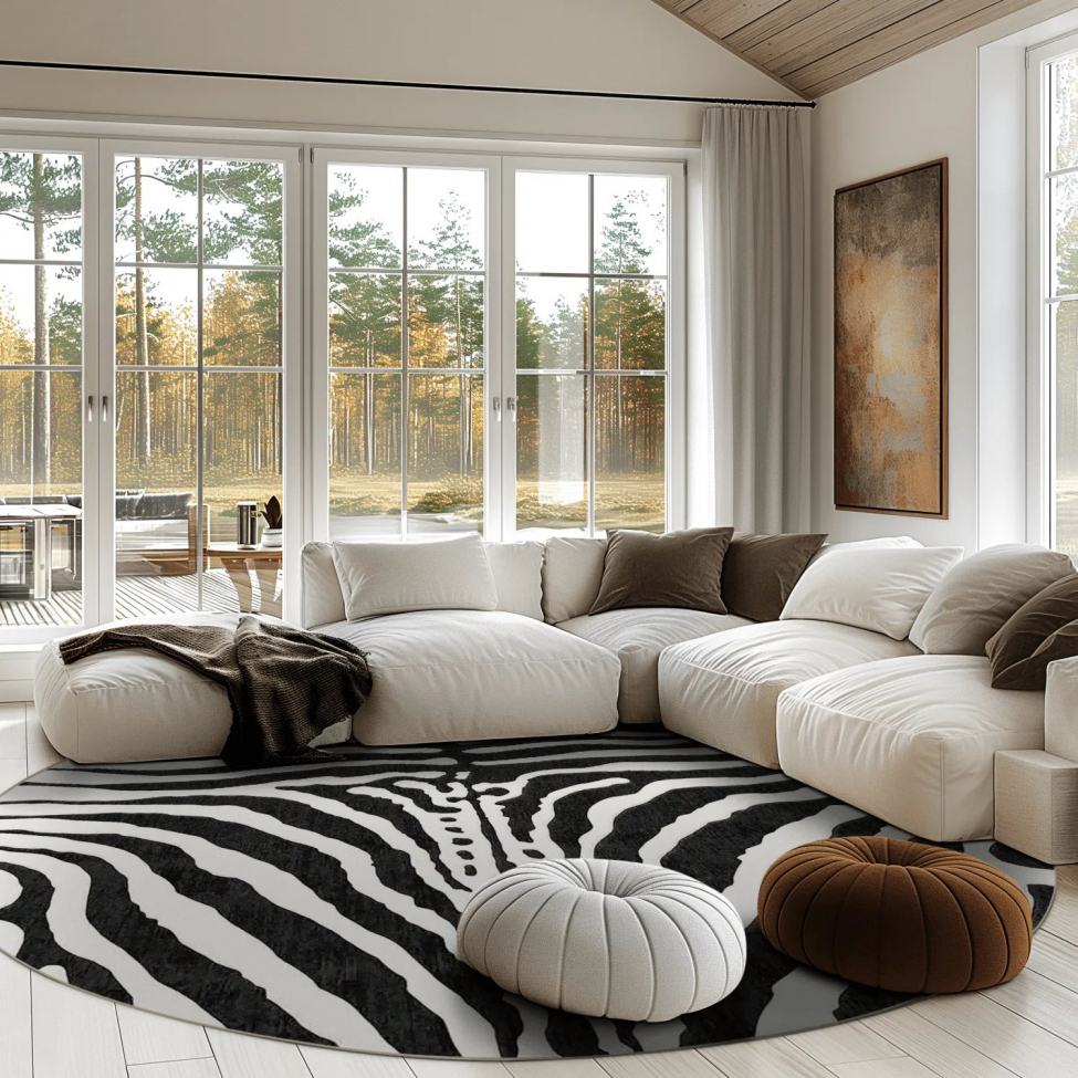 Runder Teppich 'Zebra' 120cm - Schwarz/Weiß