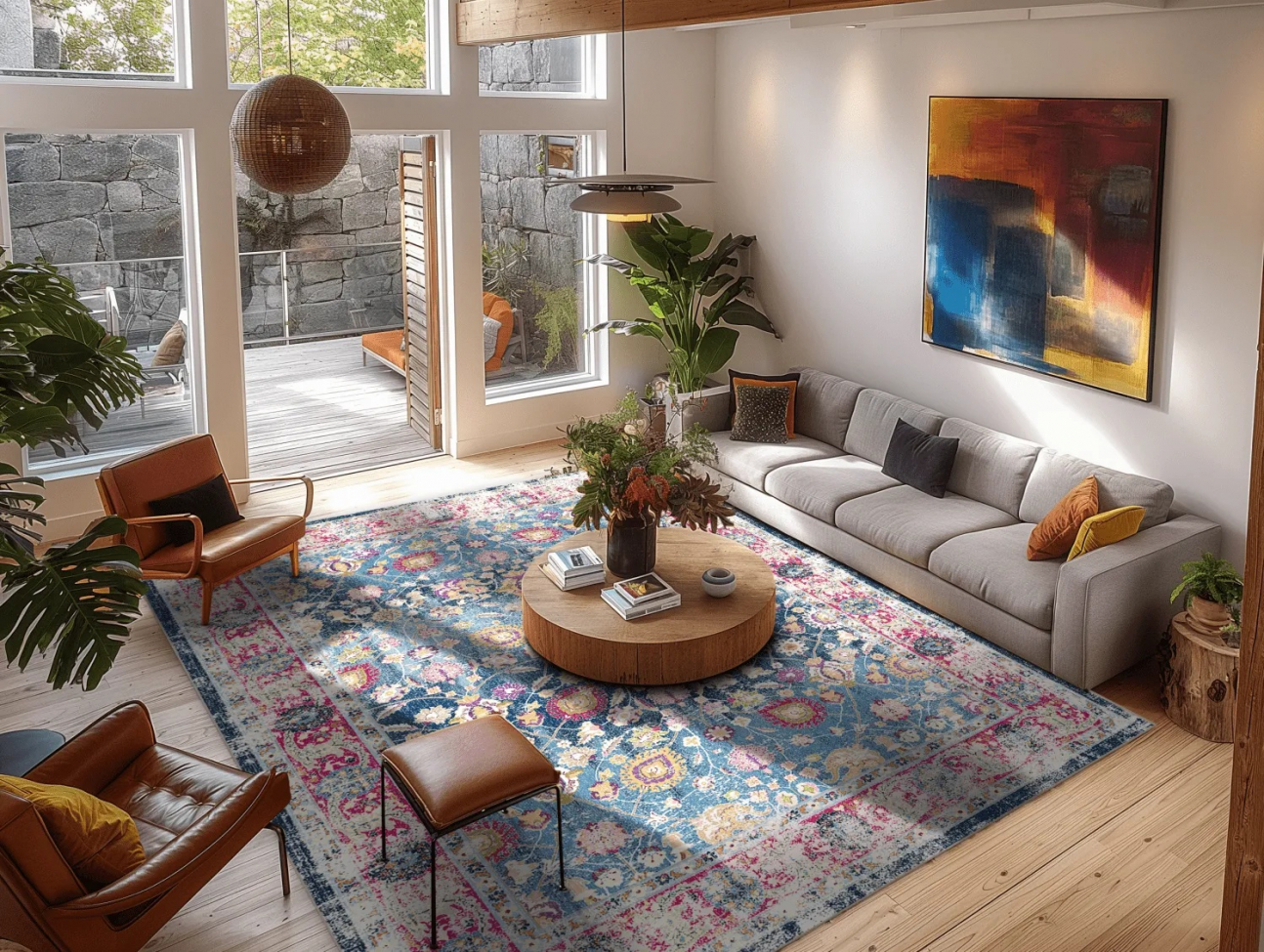 Wilton-Teppich 'Bouhjar' 160x230cm – Blau/Rosa/Mehrfarbig