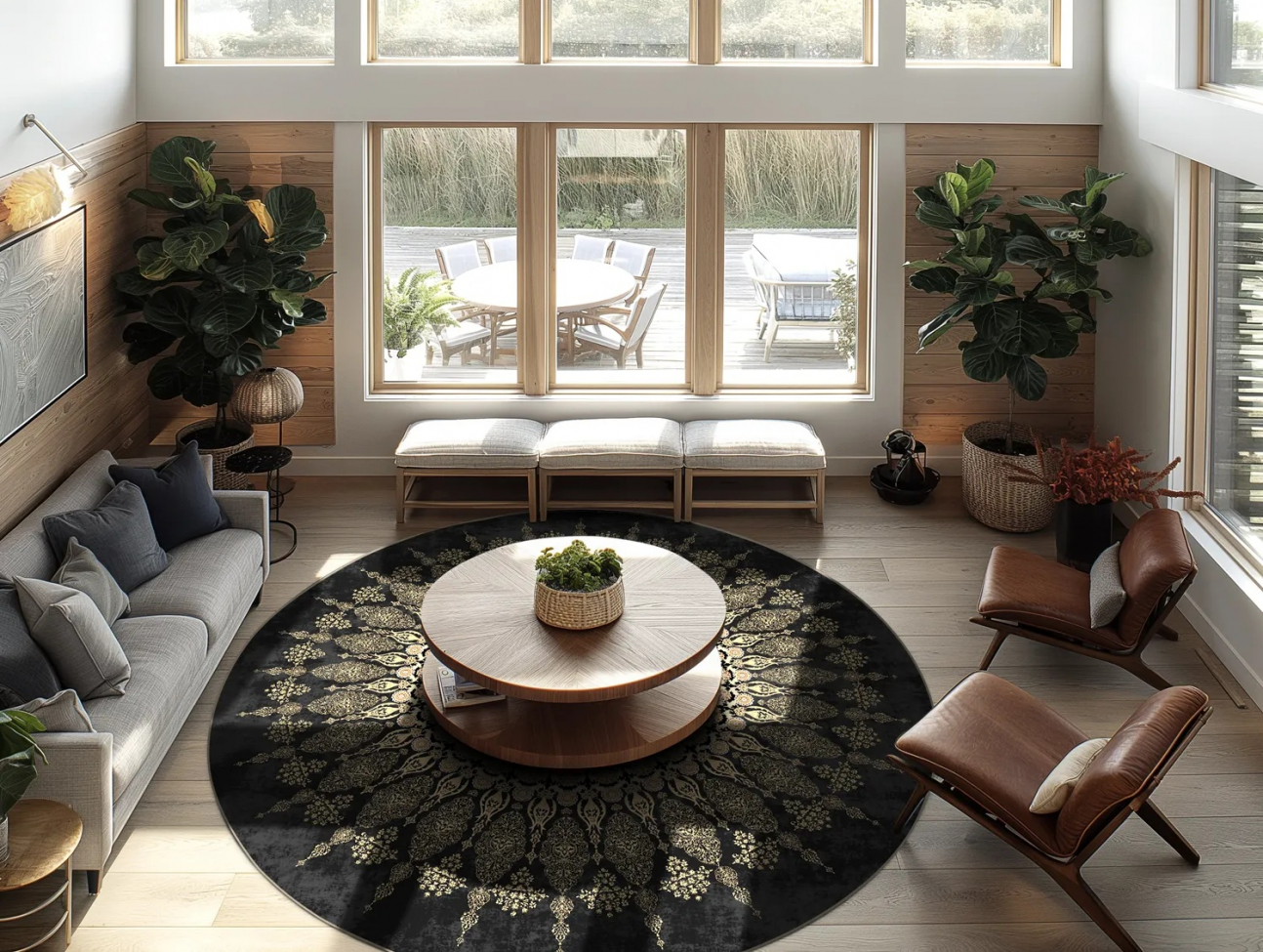 Runder Teppich 'Sandrigo' 120cm – Schwarz/Gold