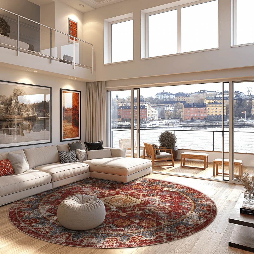 Runder Teppich 'Idri' 120cm – Rot/Mehrfarbig