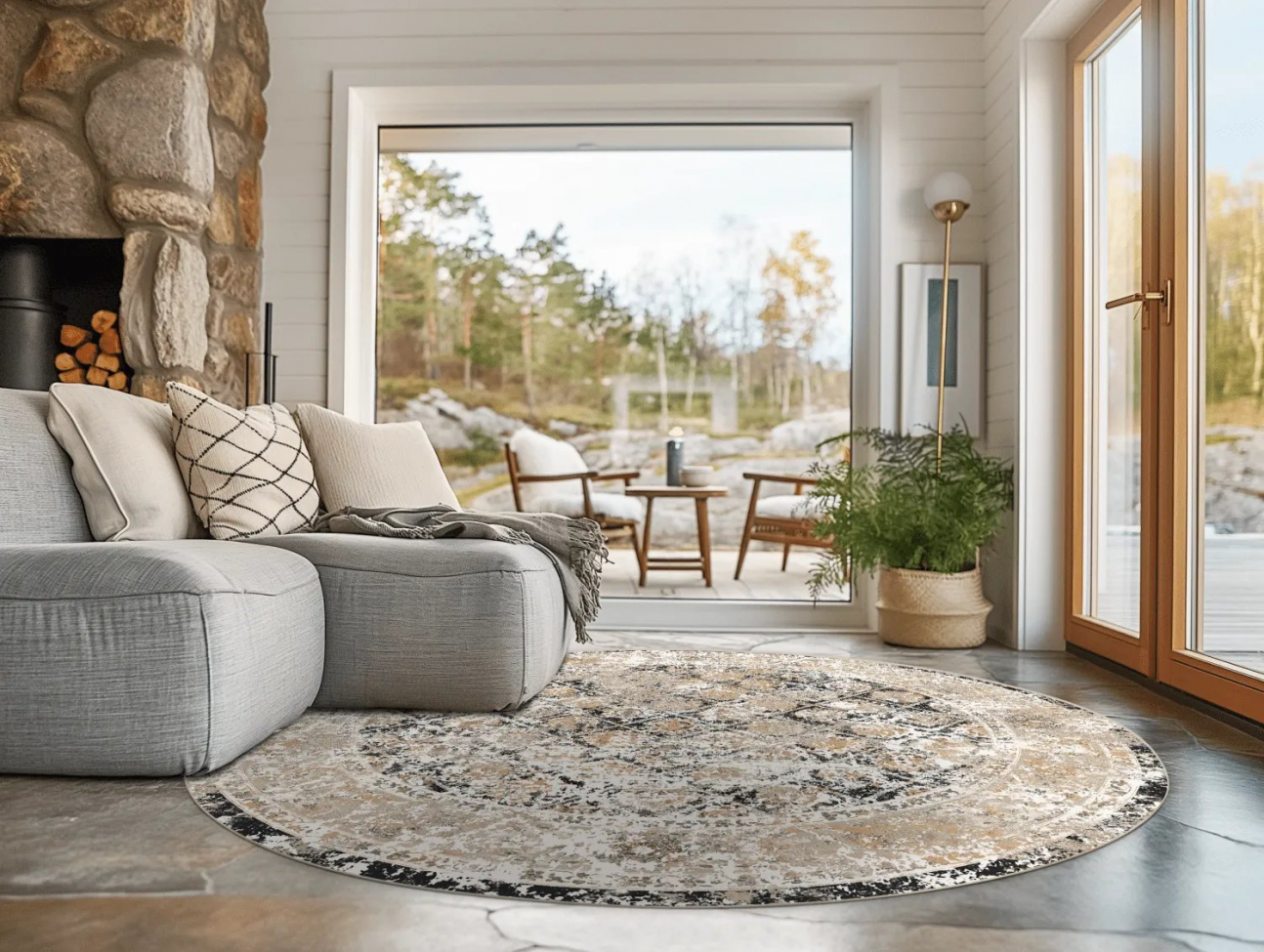 Runder Teppich 'Douz' 120cm - Schwarz/Mehrfarbig