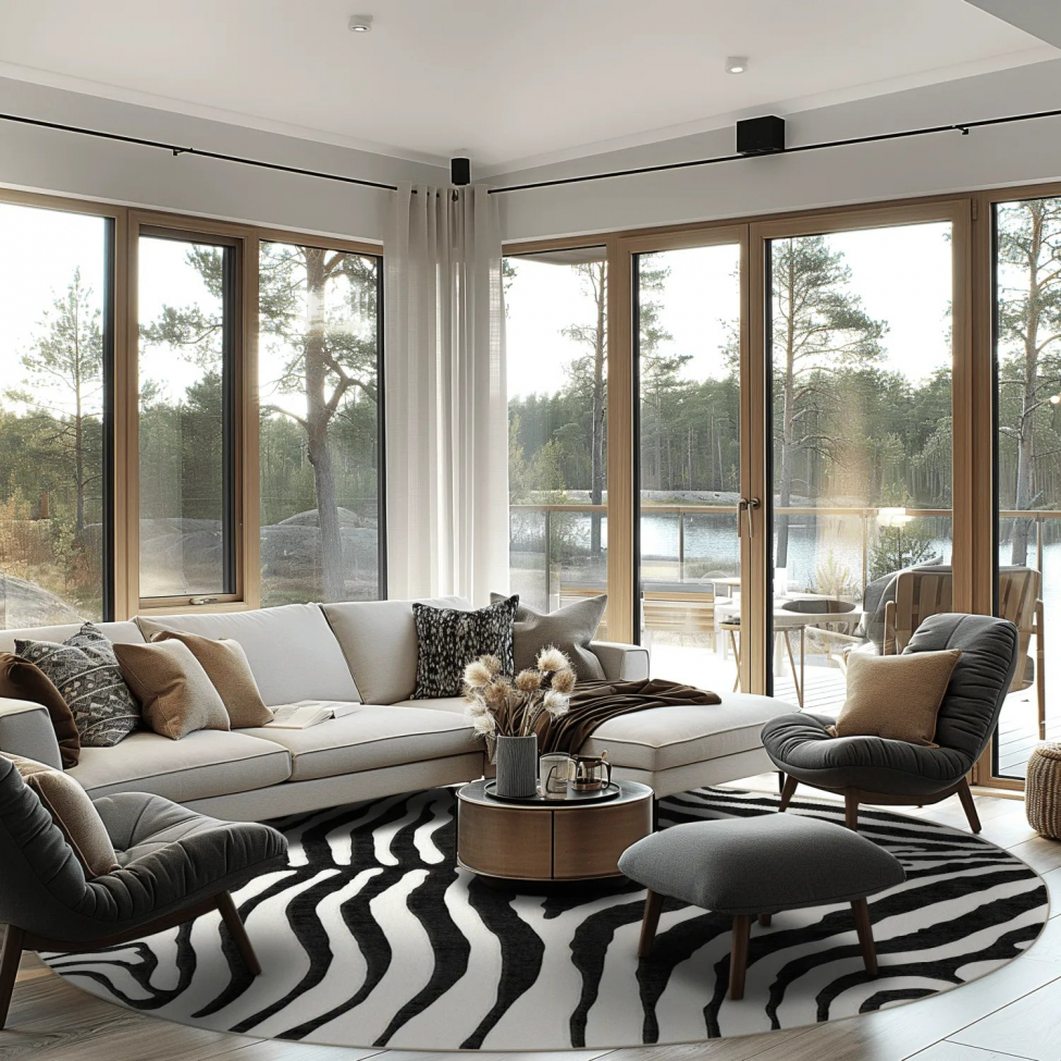 Runder Teppich 'Zebra' 200cm - Schwarz/Weiß