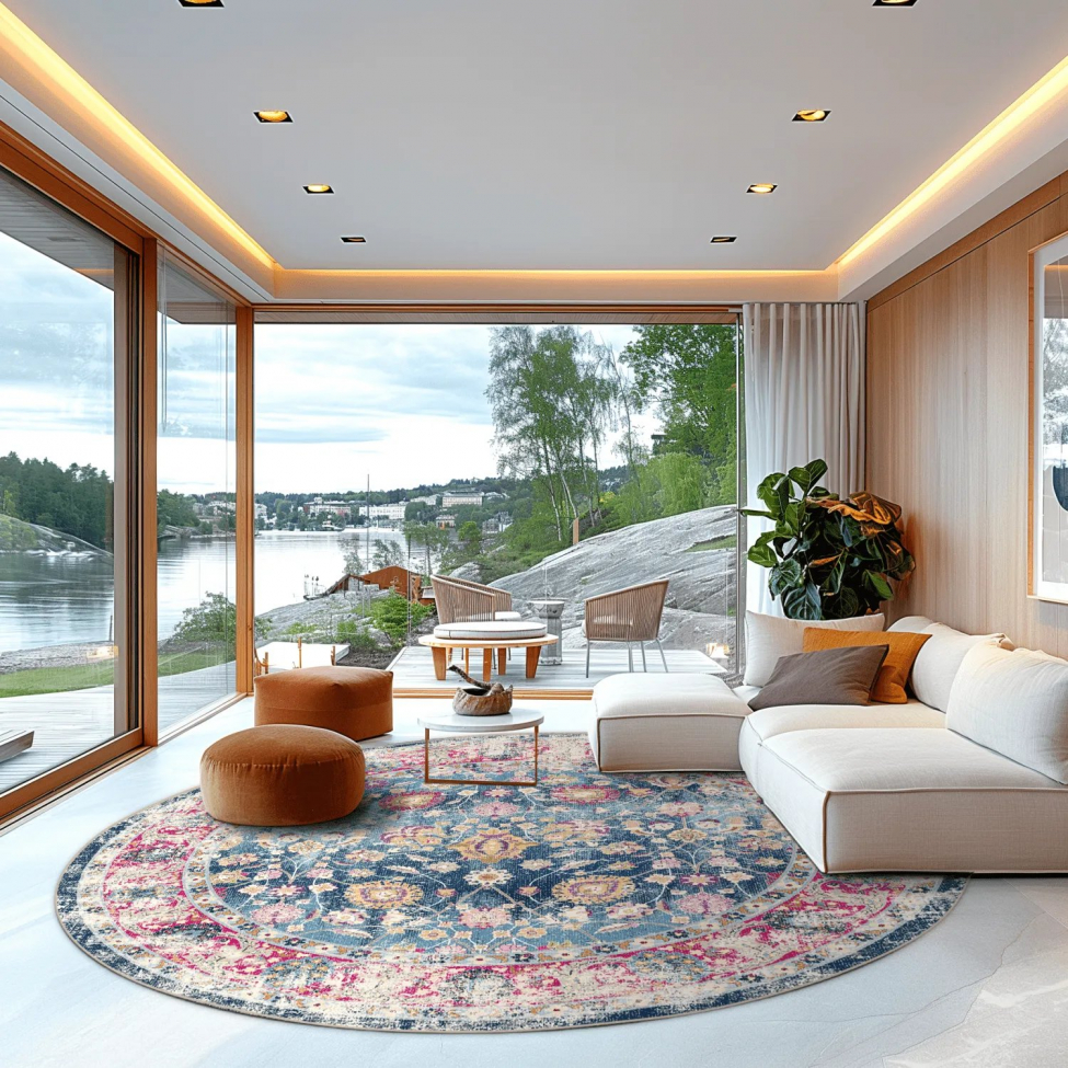 Runder Teppich 'Bouhjar' 120cm – Blau/Rosa/Mehrfarbig