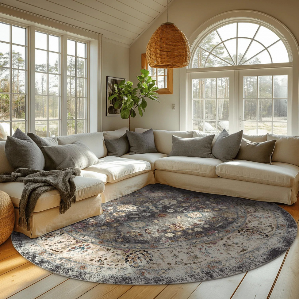 Runder Teppich 'Bouhjar' 120cm – Grau/Mehrfarbig