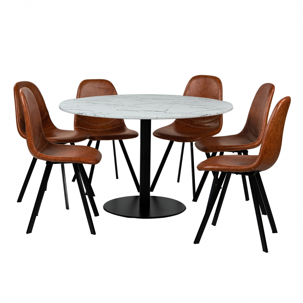 Essgruppe 'Marbelous Carrie' - 1 Tisch Ø120 & 6 Stühle