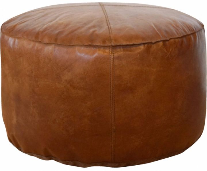 Lederpouf \'Olivia\' Rund - Braun in der Gruppe Möbel / Sofas / Poufs und Fußhocker bei Reforma (MA1221)